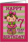 Pink and Green Striped Tights 7th Birthday for Little Girl card