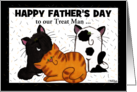 Customizable Happy Father’s Day to Our Treat Man Three Shedding Cats card