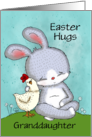 Customizable Happy Easter for Granddaughter Hugging Rabbit and Chicken card