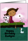 Customizable Name Happy Birthday Raelynn Girl Sitting by the Pond card