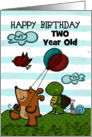 Customized Happy Birthday Two Year Old Bear Bird Turtle and Snail card