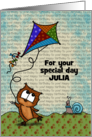 Customizable Happy Birthday to You for Julia Owl Flying Kite card