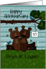 Customizable Names Happy 10th Anniversary Two Bears On Log card