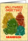 Customizable Halloween Greetings Grandson Colorful Monster Sketching card