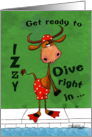 Name Specific Happy Birthday to Izzy Diving Longhorn Bull card