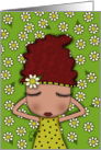 Whimsical Red Haired Girl Lying in Bed of Daisies Encouragement card
