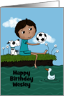 Customizable Name Happy Birthday Wesley Boy Sitting by the Pond card