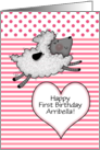 Customizable Happy 1st Birthday for Arribella Lamb and Heart card