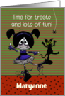 Customizable Happy Halloween Maryanne Dancing Goth Girl and Cat card