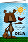 Customizable Happy Birthday Gift for You Delia Bear Feeds Cardinal card