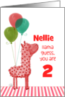 Customizable Happy 2nd Birthday Nellie Pink Llama and Balloons card