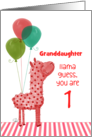 Customizable Happy 1st Birthday Granddaughter Pink Llama and Balloons card