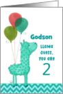 Customizable Happy 2nd Birthday Godson Aqua Llama and Balloons card