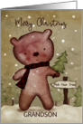 Merry Christmas Grandson Customizable Bear Picks Tree card