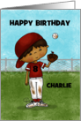 Baseball Boy Outfield Customizable Name and Age 8th Birthday Charlie card