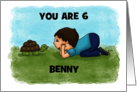 Young Boy and Turtle Customizable Name and Age 6th Birthday Benny card