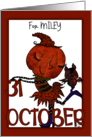 Customizable Pumpkin Lady and Bat October 31 Happy Halloween for Miley card