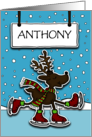 Customizable Name Ice Skating Deer Merry Christmas card
