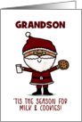 Customizable Santa with Milk and Cookie Merry Christmas for Grandson card