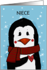 Customizable Penguin with Heart Merry Christmas for Niece card