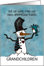 Customizable Snowman with Bird Friend Merry Christmas for Grand Kids card