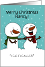 Customizable Name Ticklish Snowman Icetickles Merry Christmas Nancy card