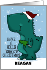 Customizable Name Holly RAWRy Christmas Dinosaur for Reagan card