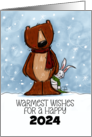 Bear and Bunny in Snow Warmest Wishes for 2024 Customizable New Year card