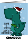 Customizable Holly RAWRy Christmas Dinosaur for Grandson card