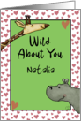 Giraffe Hippo Heart Border Wild About You Custom Happy Valentine’s Day card