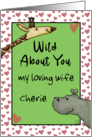 Giraffe Hippo Heart Border Wild About You Wife Happy Valentine’s Day card