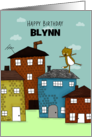 Cat on Rooftop MEOWvelous Day Customizable Happy Birthday for Blynn card