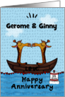 Kissing Giraffes in Boat Customizable Names Happy 25th Anniversary card