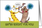 Cat and Dog with Pom Poms Rooting for You Get Well Cancer Treatment card
