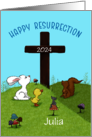 Animals Gather Around Cross Customizable Happy Easter Resurrection card