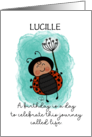 Ladybug Floating with Dandelion Customizable Birthday for Lucille card