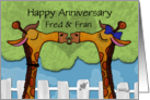 Kissing Giraffes Customizable Happy Anniversary to Fred and Fran card