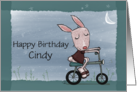 Girl Bunny Riding Bike Ride of a Lifetime Happy Birthday for Cindy card