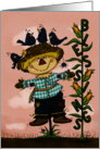 Scarecrow with Crows and Blessings Cornstalk Thanksgiving card
