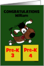 Personalized Name and Grade Congratulations Grad Pre K 3 Dog with Cap card