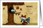 Customizable Happy 12th Birthday Noah Owl and Fox card