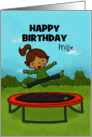 Customizable Happy Birthday Millie Girl Jumping on Trampoline card