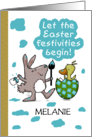 Customizable Happy Easter Melanie Bunny Paints Duck Egg card