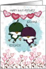 Customizable Names Happy Anniversary to Couple Birds and Hearts card