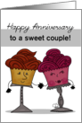 Customizable Happy Anniversary for Sweet Couple Cupcake Characters card