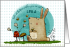 Customizable Happy Birthday Leila Bunny Holds Bee card