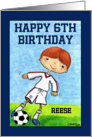 Customizable Happy 6th Birthday Red Hair Boy Reese Soccer Player card