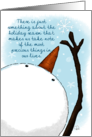 Merry Christmas Snowman Reaches for Snowflake Precious Things card