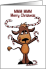 Customizable Merry Christmas Deer with Candy Cane Antlers card