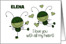 Customizable Happy Valentine’s Day Elena Bug Couple with Hearts card